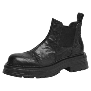 星期六短靴女秋冬新款英伦风厚底马丁靴黑色切尔西靴真皮靴子