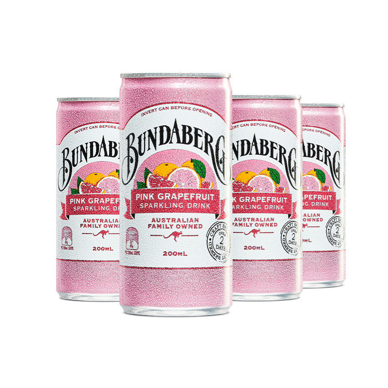 澳洲宾得宝Bundaberg果汁气泡水粉红葡萄柚汽水饮料200ml*4罐装