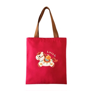 马年春节送礼装礼物手提袋拉链帆布袋单肩布包定制新年红色礼物袋