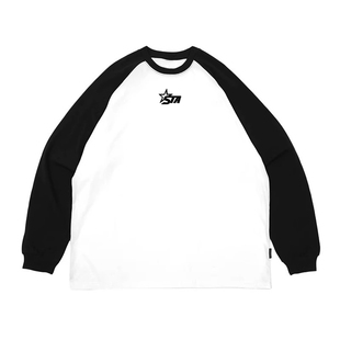 STA潮牌春秋季美式插肩长袖T恤男潮牌宽松黑白撞色拼接情侣打底衫