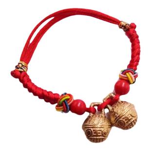 虎头铜铃婴儿童宝宝朱砂铃铛脚链五彩绳红绳有声学步铃女古风手链