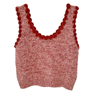 花花家韩系2025冬季新款红色新年花边针织马甲女叠穿百搭毛衣背心