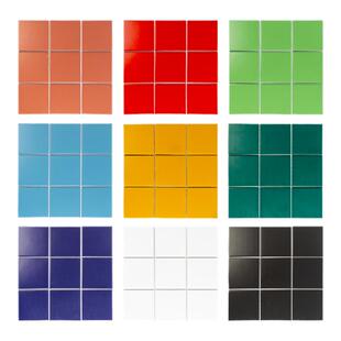 简漫多巴胺风彩色马赛克瓷砖厨房卫生间阳台九宫格蓝色橙色小方砖