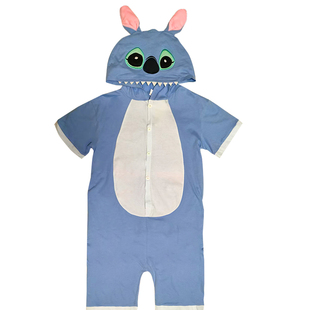 史迪仔儿童连体睡衣夏季女童纯棉男孩大童搞笑中大童卡通小孩可爱