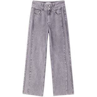 太平鸟女装秋季曲线分割腰部插袋皮标牛仔裤A3HAE3325