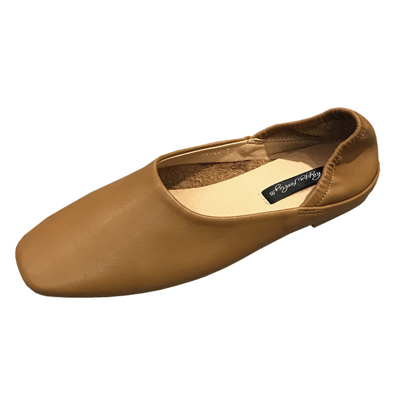软底两穿方头浅口单鞋女平底平跟瓢鞋舒适软皮INS百搭韩版奶奶鞋