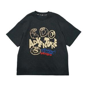 edo1一度童装25春新款男女童卡通T恤衫儿童街头时尚短袖上衣潮