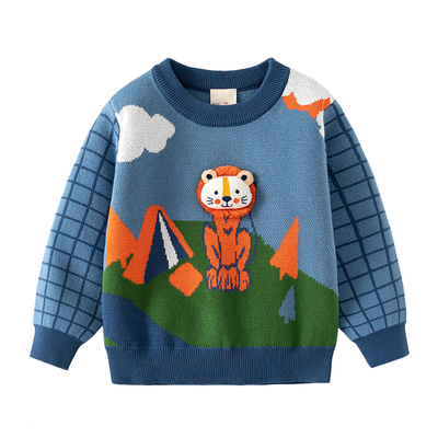 男童秋冬纯棉套头毛衣卡通针织衫