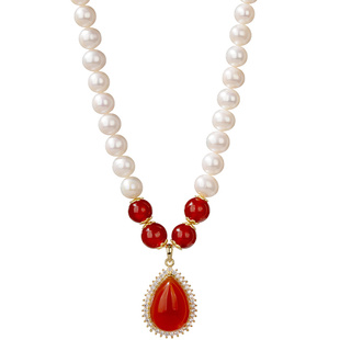 红玉髓淡水珍珠项链颈链生日礼物送妈妈实用母亲礼品长辈婆婆首饰