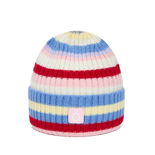 北欧时刻格雷系撞色彩虹条纹刺绣设计针织帽子秋冬保暖毛线堆堆帽