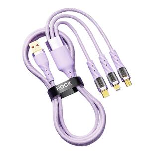 ROCK三合一数据线100W快充适用苹果华为OPPO小米VOOC闪充type-c手机平板iPad一拖三6A充电线车载65W充电线
