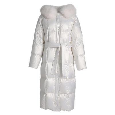 狐狸毛领亮面白色羽绒服长款加厚