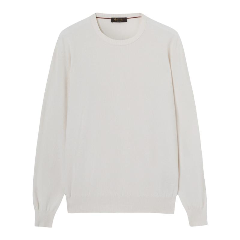 Loro Piana/诺悠翩雅男装棉丝混纺圆领长袖白色毛衣针织衫