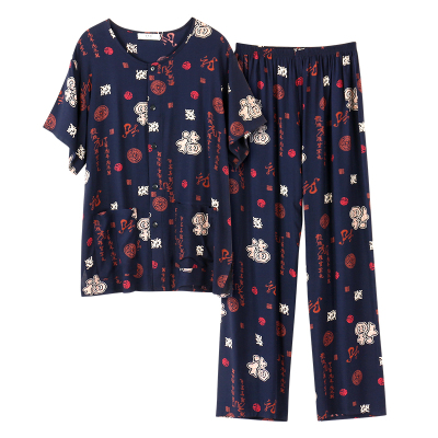 睡衣绵绸短袖长裤彩思捷