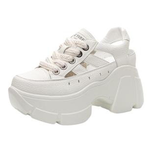 红色镂空内增高凉鞋女款2024夏真皮时尚小个子不累脚洞洞皮鞋轻便