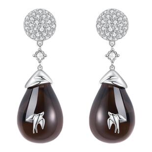 iSTONE/石头记天然茶晶飞燕耳环高级设计感轻奢2025新款纯银耳钉