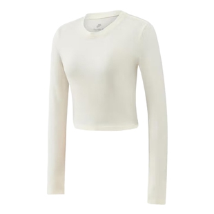 Nike耐克女子短款修身长袖上衣秋季新款刺绣针织打底衫HF5323-110