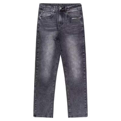 新因素水洗烟灰色弹力牛仔裤男春夏款做旧复古美式直筒裤男女同款