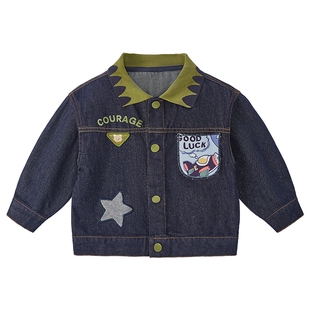 [抗菌防褪色]男童牛仔外套儿童帅气翻领春装小童上衣宝宝春季开衫