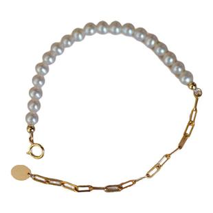 小立交4-5mm天然淡水珍珠手链女个性气质小众设计14K包金方链手串