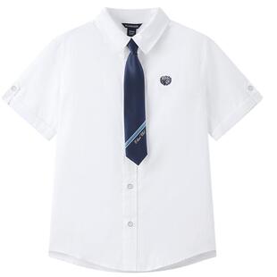 eland kids衣恋童装男童学院风衬衫夏季开学礼服送领带翻领短袖