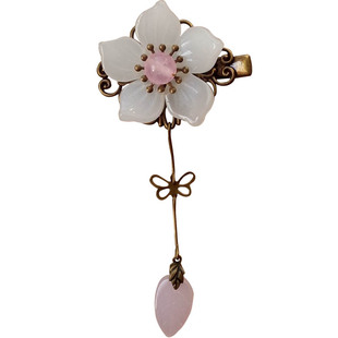 纯手工古典樱花发饰复古铜制小夹子古风边夹汉服头饰流苏步摇发夹