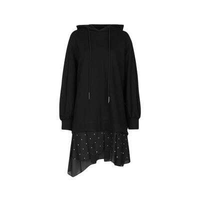 sdeer网纱波点雪纺拼接连衣裙