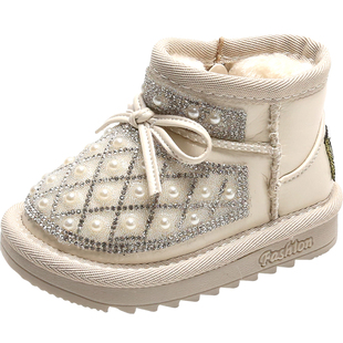 秋冬季婴儿童女宝宝软底学步鞋子女童鞋公主加绒棉鞋小童雪地靴子