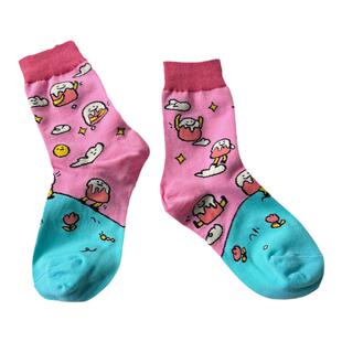 插画小熊乐园糖果拼色创意卡通运动中长筒女袜子棉ins潮流学院风