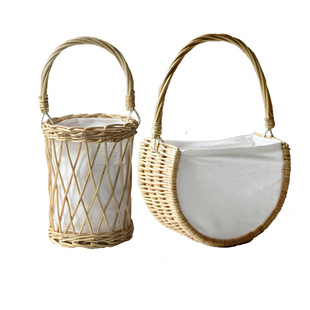 田园手工藤编提篮创意民宿酒店摆件草编柳编壁挂花瓶文艺装饰插花