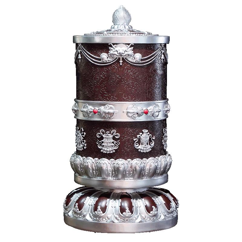 藏村电动转金筒 藏族转经简藏式八吉祥转轮 树脂彩绘家用转桶摆件