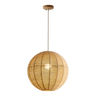 日式麻绳吊灯咖啡店创意民宿日系中古风餐厅茶室设计师编织灯具