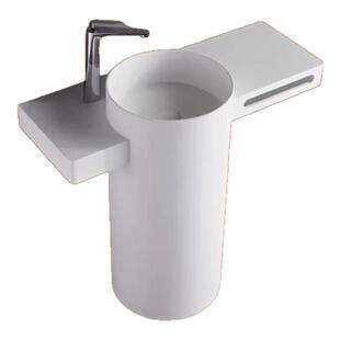 人造石柱盆洗手盆一体台上盆落地式卫生间带台面圆形洗漱盆洗面盆