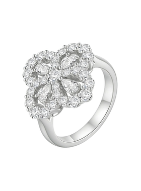 NY纯银S925镀铂金四叶草满钻戒指