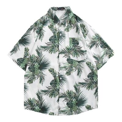 夏季学生嘻哈椰树印花衬衫男情侣