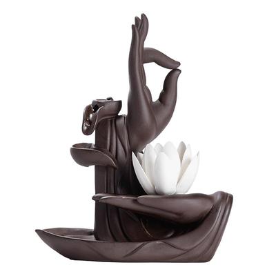 新中式紫砂倒流香炉佛手莲花摆件