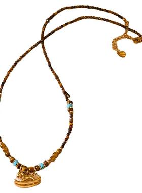 金色小马虎眼石串珠项链高级感