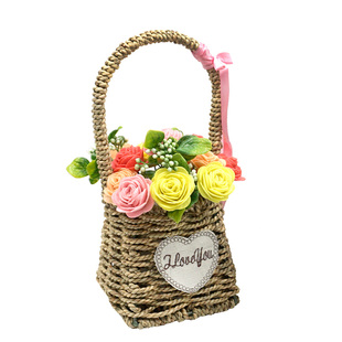 成人手工花材料包草编花篮花盆花蓝向日葵玫瑰花朵蓝子母亲节礼物