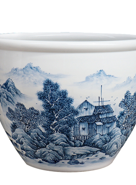 青花瓷吴国军景德镇鱼缸锦鲤手绘