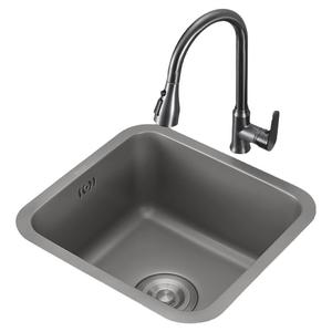 枪灰色纳米厨房小水槽单槽洗菜盆小尺寸304不锈钢水吧台岛台水池