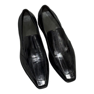 复古方头乐福鞋男一脚蹬懒人鞋真皮鳗鱼乐福鞋男女优雅尖头德比鞋