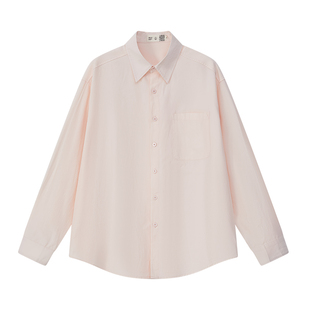 雾撞山野春日系复古浅粉色长袖衬衫男女春季新款衬衣百搭上衣外套
