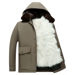 羊毛内胆棉袄皮毛一体中老年男士加厚真羊皮东北棉衣皮袄冬季外套