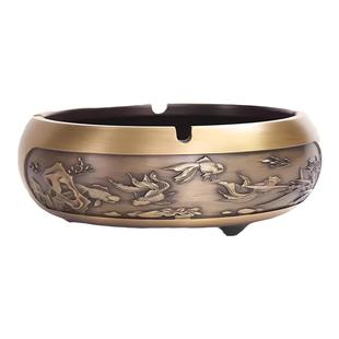 纯黄铜烟灰缸金属家用客厅酒店茶桌老板办公桌用锦鲤高端铜制灰缸