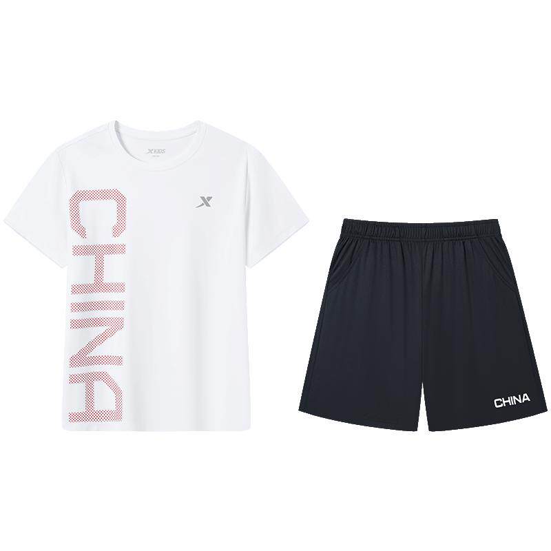 特步童装男童短袖套装夏季新款速干衣服短t短裤两件儿童运动套装