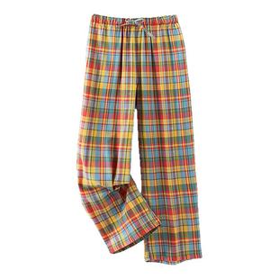 女士夏季新款格纹棉纱睡裤可外穿纯棉双层纱布全棉长裤遛弯家居裤