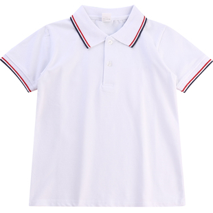 男童女童短袖polo衫小学生校服中学儿童白色纯棉T恤宝宝毕业班服