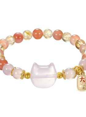 zeroline猫头粉水晶手串女黄水晶