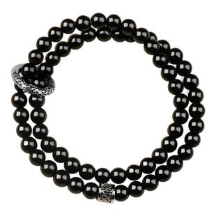 吉照堂黑曜石手串乌金黑曜石双圈手链符藏银平安扣男款本命年护身