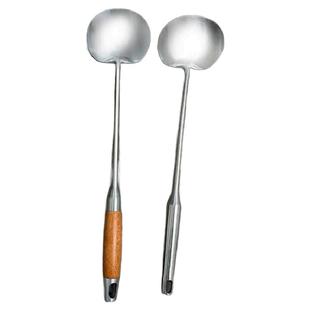 不锈钢炒菜勺子锅铲汤勺贵州厨师铲子家用打菜勺长柄厨具木柄炒勺